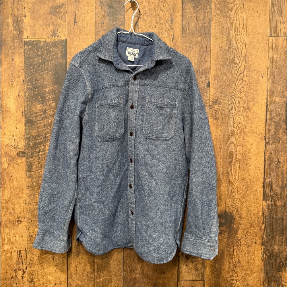 Woolrich mens textured wool button down long sleeve BLUE  medium EUC